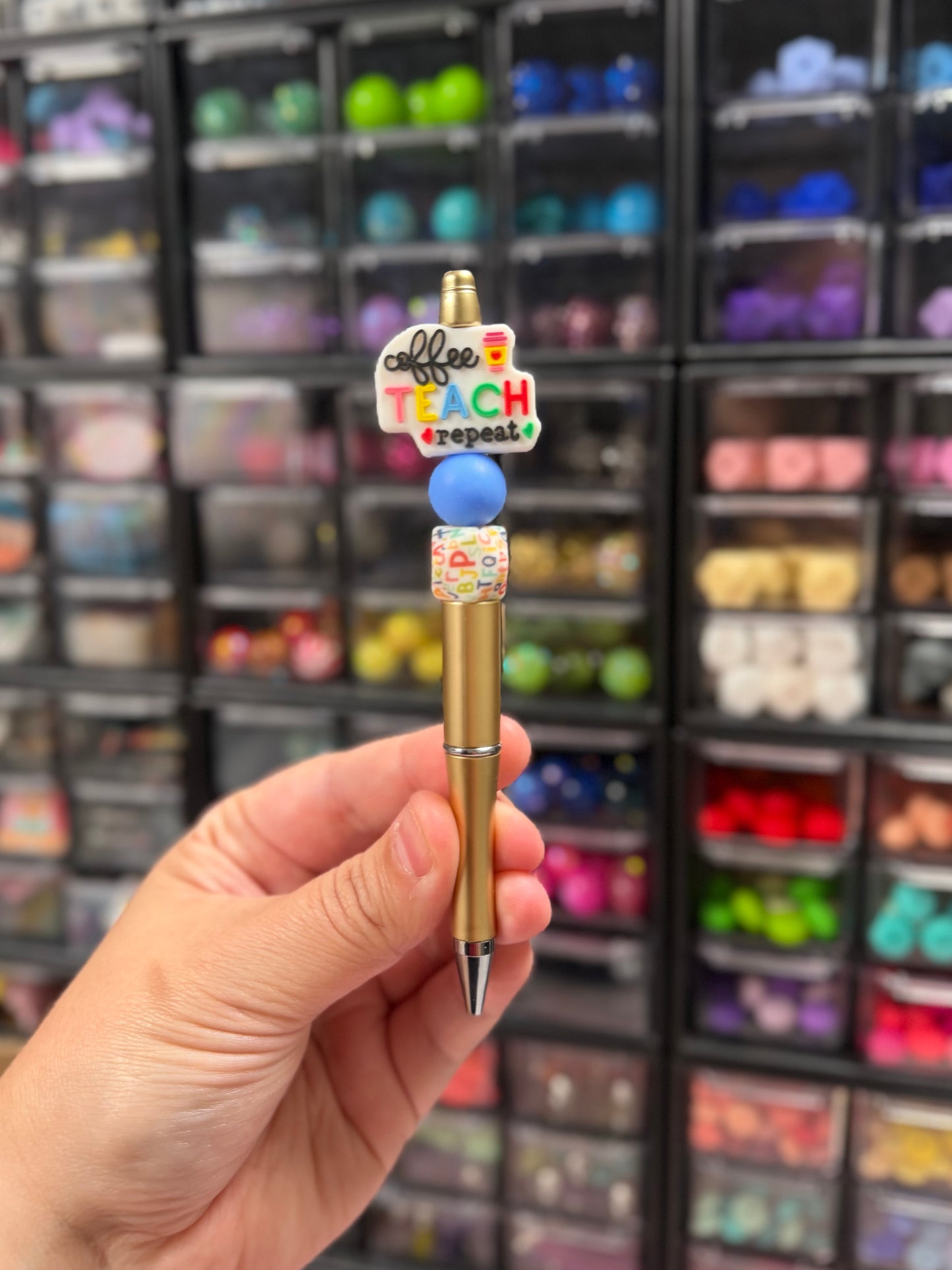 Coffee Teach Repeat Beaded Pen
